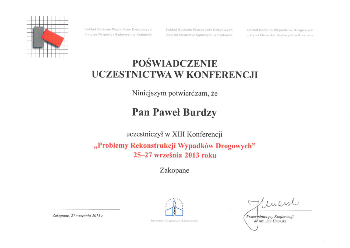XIII konferencja Problemy rekonstrukcji wypadków drogowych