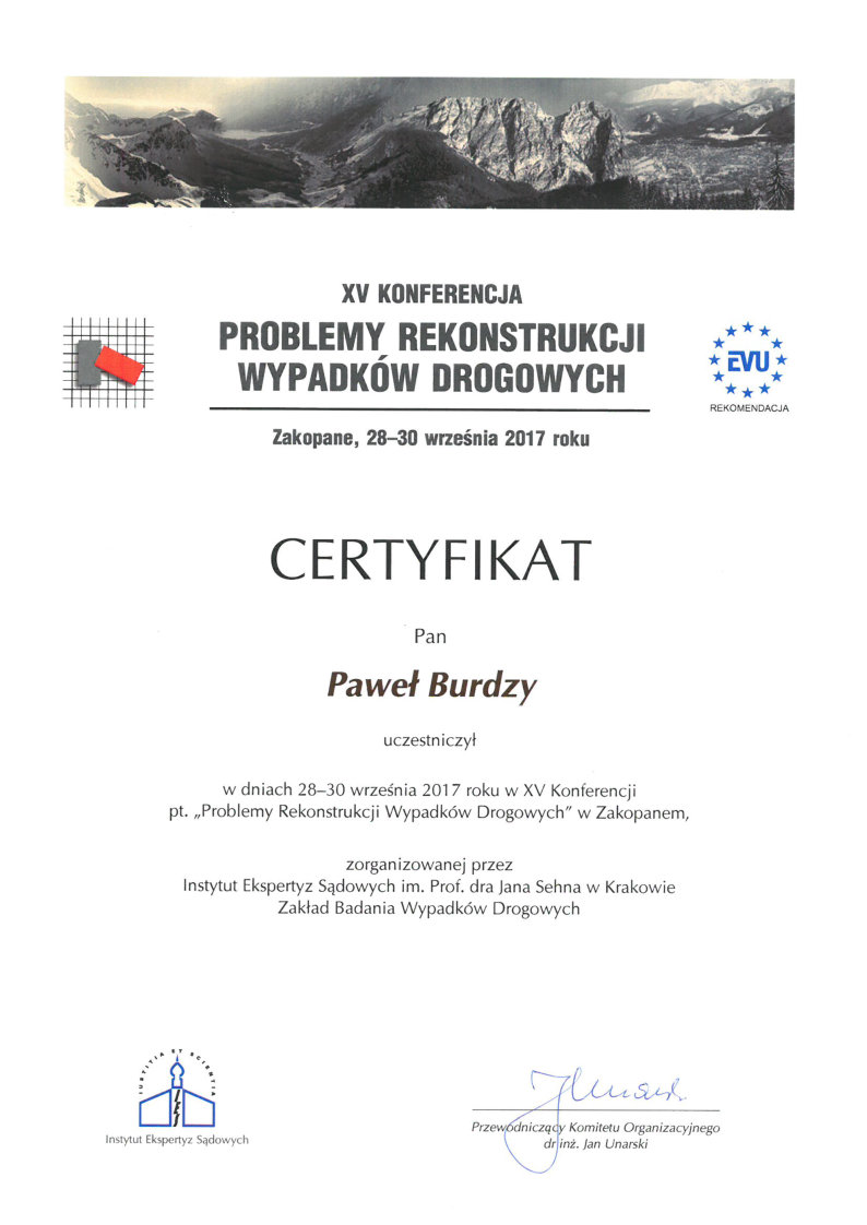  XV konferencja Problemy rekonstrukcji wypadków drogowych